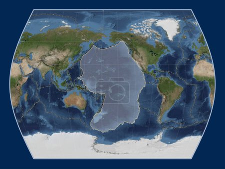 Foto de Placa tectónica del Pacífico en el mapa satélite de mármol azul en la proyección Times centrada meridionalmente. Límites de otras placas - Imagen libre de derechos