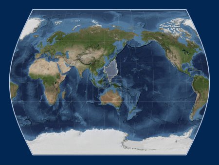 Foto de Placa tectónica del Mar de Filipinas en el mapa satélite de mármol azul en la proyección Times centrada meridionalmente. - Imagen libre de derechos