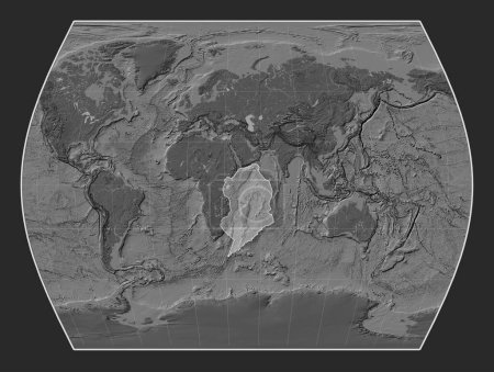 Photo for Somalian tectonic plate on the bilevel elevation map in the Times projection centered meridionally. - Royalty Free Image