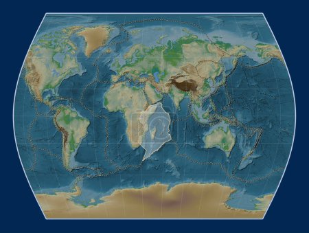 Photo for Somalian tectonic plate on the physical elevation map in the Times projection centered meridionally. Boundaries of other plates - Royalty Free Image