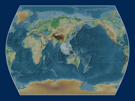 Photo for Sunda tectonic plate on the physical elevation map in the Times projection centered meridionally. - Royalty Free Image