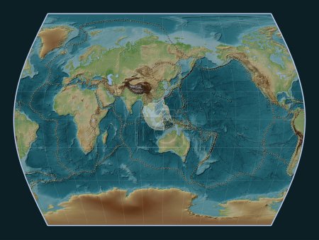 Téléchargez les photos : Plaque tectonique Sunda sur la carte d'élévation de style Wiki dans la projection Times centrée méridionale. Limites des autres plaques - en image libre de droit