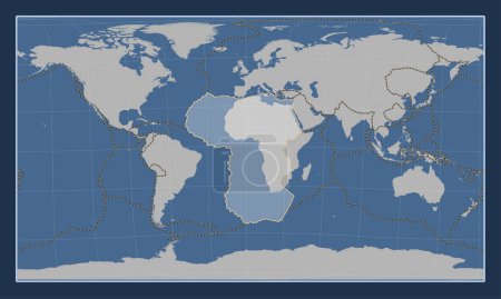 Foto de Placa tectónica africana en el mapa de contorno sólido en la proyección cilíndrica oblicua Patterson centrada meridional y latitudinalmente. Límites de otras placas - Imagen libre de derechos