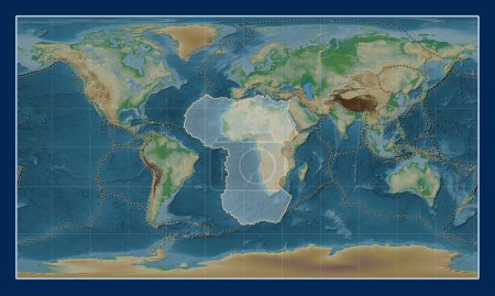 Foto de Placa tectónica africana en el mapa de elevación física en la proyección cilíndrica Patterson centrada meridionalmente. Límites de otras placas - Imagen libre de derechos