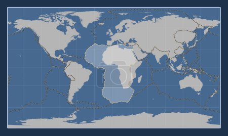 Téléchargez les photos : Plaque tectonique africaine sur la carte de contour solide dans la projection cylindrique Patterson centrée méridionale. Limites des autres plaques - en image libre de droit