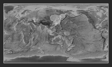 Foto de Placa tectónica Amur en el mapa de elevación a escala de grises en la proyección cilíndrica Patterson centrada meridionalmente. - Imagen libre de derechos