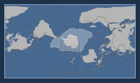 Téléchargez les photos : Plaque tectonique antarctique sur la carte de contour solide dans la projection oblique cylindrique de Patterson centrée méridionale et latitudinale. Limites des autres plaques - en image libre de droit
