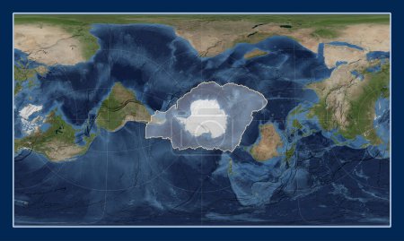 Foto de Placa tectónica antártica en el mapa satélite de mármol azul en la proyección cilíndrica oblicua Patterson centrada meridional y latitudinalmente. - Imagen libre de derechos