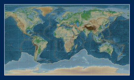 Photo for Antarctica tectonic plate on the physical elevation map in the Patterson Cylindrical projection centered meridionally. Boundaries of other plates - Royalty Free Image