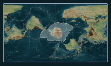 Foto de Placa tectónica antártica en el mapa de elevación de estilo Wiki en la proyección oblicua cilíndrica Patterson centrada meridional y latitudinalmente. Límites de otras placas - Imagen libre de derechos