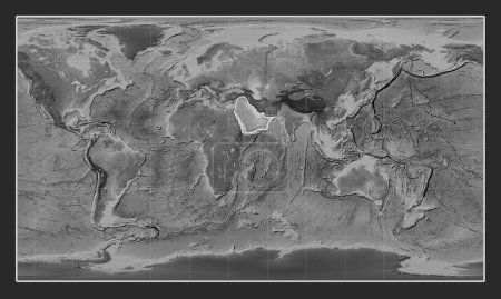 Photo for Arabian tectonic plate on the grayscale elevation map in the Patterson Cylindrical projection centered meridionally. - Royalty Free Image