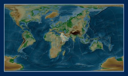 Photo for Arabian tectonic plate on the physical elevation map in the Patterson Cylindrical Oblique projection centered meridionally and latitudinally. - Royalty Free Image