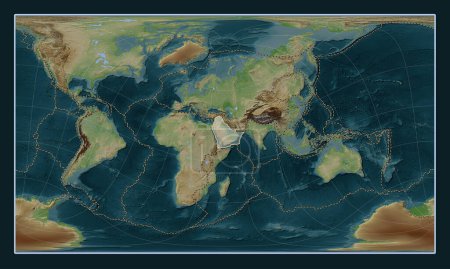 Photo for Arabian tectonic plate on the Wiki style elevation map in the Patterson Cylindrical Oblique projection centered meridionally and latitudinally. Boundaries of other plates - Royalty Free Image