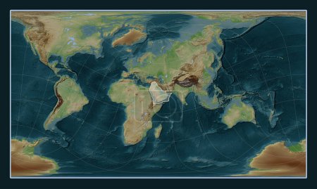 Téléchargez les photos : Plaque tectonique arabe sur la carte d'élévation de style Wiki dans la projection oblique cylindrique de Patterson centrée méridionale et latitudinale. - en image libre de droit