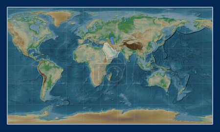 Photo for Arabian tectonic plate on the physical elevation map in the Patterson Cylindrical projection centered meridionally. - Royalty Free Image