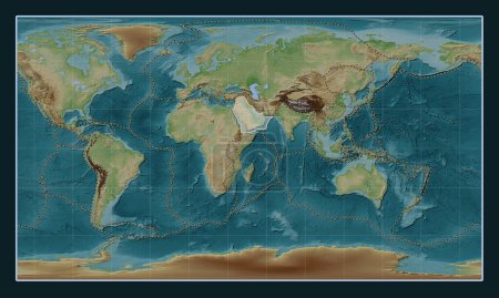 Photo for Arabian tectonic plate on the Wiki style elevation map in the Patterson Cylindrical projection centered meridionally. Boundaries of other plates - Royalty Free Image