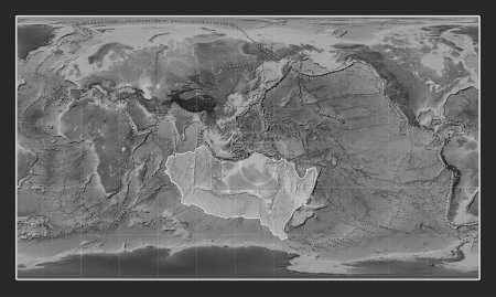 Téléchargez les photos : Plaque tectonique australienne sur la carte d'élévation en niveaux de gris dans la projection cylindrique de Patterson centrée méridionale. Limites des autres plaques - en image libre de droit