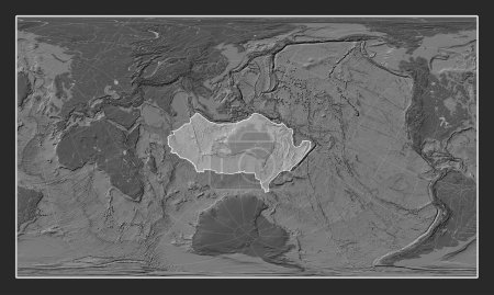 Foto de Placa tectónica australiana en el mapa de elevación bilevel en la proyección cilíndrica oblicua Patterson centrada meridional y latitudinalmente. - Imagen libre de derechos