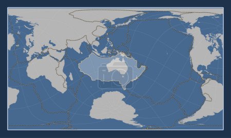 Téléchargez les photos : Plaque tectonique australienne sur la carte de contour solide dans la projection oblique cylindrique Patterson centrée méridionale et latitudinale. Limites des autres plaques - en image libre de droit