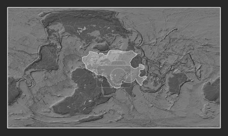 Photo for Eurasian tectonic plate on the bilevel elevation map in the Patterson Cylindrical Oblique projection centered meridionally and latitudinally. - Royalty Free Image