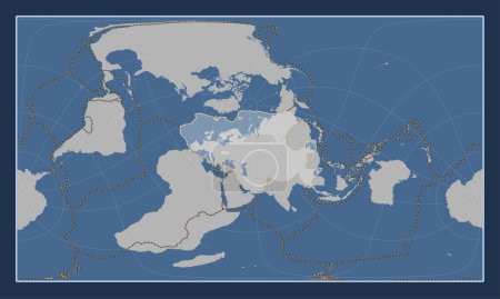 Téléchargez les photos : Plaque tectonique eurasienne sur la carte de contour solide dans la projection oblique cylindrique de Patterson centrée méridionale et latitudinale. Limites des autres plaques - en image libre de droit