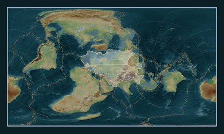 Téléchargez les photos : Plaque tectonique eurasienne sur la carte d'élévation de style Wiki dans la projection oblique cylindrique Patterson centrée méridionale et latitudinale. Limites des autres plaques - en image libre de droit