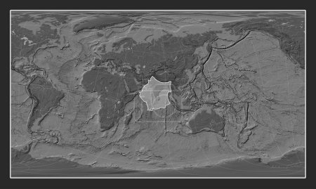 Téléchargez les photos : Plaque tectonique indienne sur la carte d'élévation bilevel dans la projection oblique cylindrique de Patterson centrée méridionale et latitudinale. - en image libre de droit
