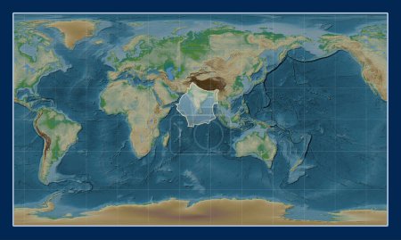 Téléchargez les photos : Plaque tectonique indienne sur la carte physique de l'altitude dans la projection cylindrique Patterson centrée méridionale. - en image libre de droit