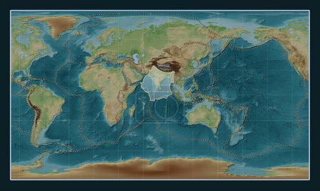 Téléchargez les photos : Plaque tectonique indienne sur la carte d'élévation de style Wiki dans la projection cylindrique Patterson centrée méridionale. Limites des autres plaques - en image libre de droit