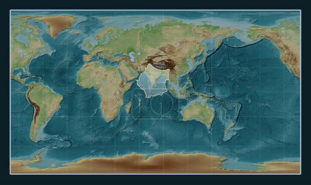 Téléchargez les photos : Plaque tectonique indienne sur la carte d'élévation de style Wiki dans la projection cylindrique Patterson centrée méridionale. - en image libre de droit