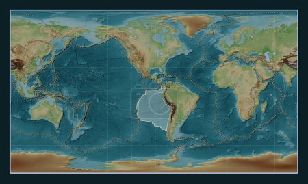 Photo for Nazca tectonic plate on the Wiki style elevation map in the Patterson Cylindrical projection centered meridionally. Boundaries of other plates - Royalty Free Image