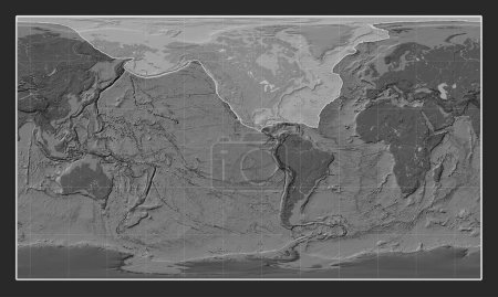 Photo for North American tectonic plate on the bilevel elevation map in the Patterson Cylindrical projection centered meridionally. - Royalty Free Image
