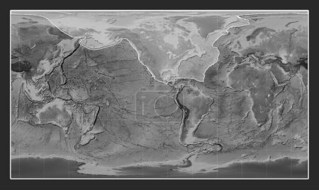 Photo for North American tectonic plate on the grayscale elevation map in the Patterson Cylindrical projection centered meridionally. - Royalty Free Image