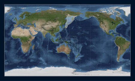 Téléchargez les photos : Plaque tectonique Okhotsk sur la carte satellite Blue Marble dans la projection cylindrique Patterson centrée méridionale. - en image libre de droit