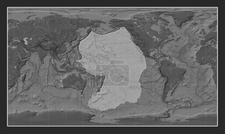 Photo for Pacific tectonic plate on the bilevel elevation map in the Patterson Cylindrical projection centered meridionally. Boundaries of other plates - Royalty Free Image