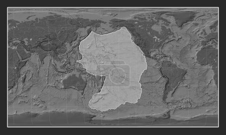 Téléchargez les photos : Plaque tectonique du Pacifique sur la carte de l'élévation bilevel dans la projection oblique cylindrique de Patterson centrée méridionale et latitudinale. Limites des autres plaques - en image libre de droit