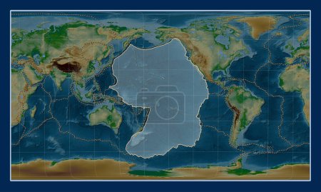Téléchargez les photos : La plaque tectonique du Pacifique sur la carte physique de l'altitude dans la projection oblique cylindrique de Patterson était centrée méridionale et latitudinale. Limites des autres plaques - en image libre de droit