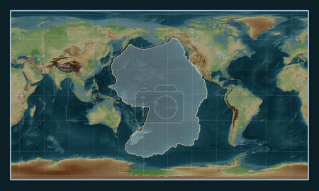 Téléchargez les photos : Plaque tectonique du Pacifique sur la carte d'élévation de style Wiki dans la projection oblique cylindrique de Patterson centrée méridionale et latitudinale. - en image libre de droit
