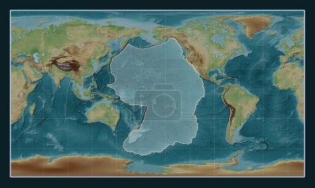 Téléchargez les photos : Plaque tectonique du Pacifique sur la carte d'élévation de style Wiki dans la projection cylindrique Patterson centrée méridionale. - en image libre de droit
