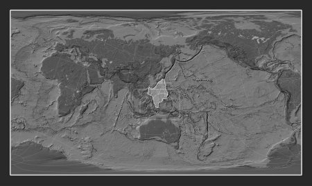 Photo for Philippine Sea tectonic plate on the bilevel elevation map in the Patterson Cylindrical Oblique projection centered meridionally and latitudinally. - Royalty Free Image