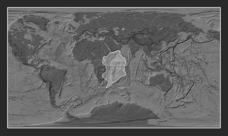 Photo for Somalian tectonic plate on the bilevel elevation map in the Patterson Cylindrical Oblique projection centered meridionally and latitudinally. - Royalty Free Image