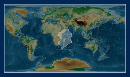 Photo for Somalian tectonic plate on the physical elevation map in the Patterson Cylindrical Oblique projection centered meridionally and latitudinally. - Royalty Free Image
