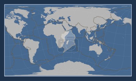 Téléchargez les photos : Plaque tectonique somalienne sur la carte de contour solide dans la projection oblique cylindrique de Patterson centrée méridionale et latitudinale. Limites des autres plaques - en image libre de droit