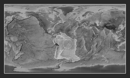 Téléchargez les photos : Plaque tectonique sud-américaine sur la carte d'élévation en niveaux de gris dans la projection cylindrique Patterson centrée méridionale. - en image libre de droit