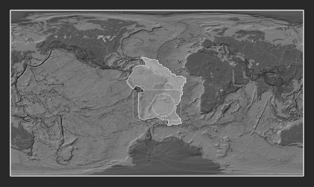 Foto de Placa tectónica sudamericana en el mapa de elevación bilevel en la proyección oblicua cilíndrica Patterson centrada meridional y latitudinalmente. - Imagen libre de derechos