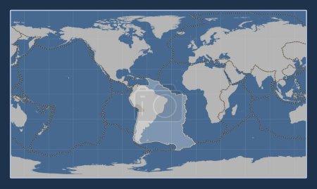 Foto de Placa tectónica sudamericana en el mapa de contorno sólido en la proyección cilíndrica Patterson centrada meridionalmente. Límites de otras placas - Imagen libre de derechos