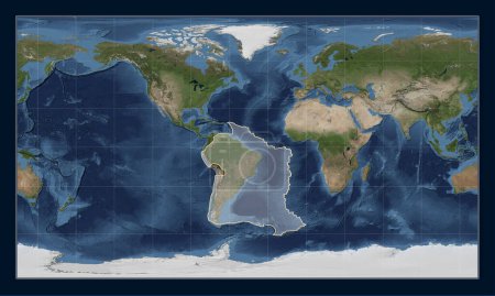 Téléchargez les photos : Plaque tectonique sud-américaine sur la carte satellite Blue Marble dans la projection cylindrique Patterson centrée méridionale. - en image libre de droit