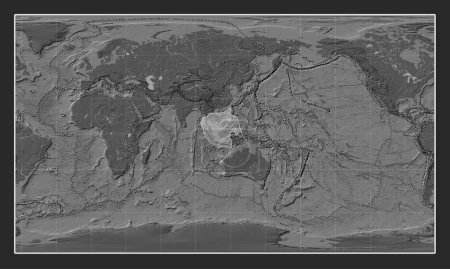 Téléchargez les photos : Plaque tectonique Sunda sur la carte d'élévation bilevel dans la projection cylindrique Patterson centrée méridionale. Limites des autres plaques - en image libre de droit