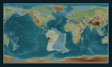 Téléchargez les photos : Plaque tectonique sud-américaine sur la carte d'élévation de style Wiki dans la projection cylindrique Patterson centrée méridionale. - en image libre de droit