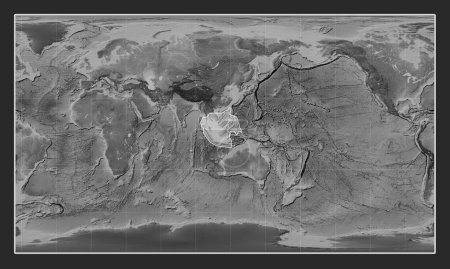 Téléchargez les photos : Plaque tectonique Sunda sur la carte d'élévation en niveaux de gris dans la projection cylindrique Patterson centrée méridionale. - en image libre de droit